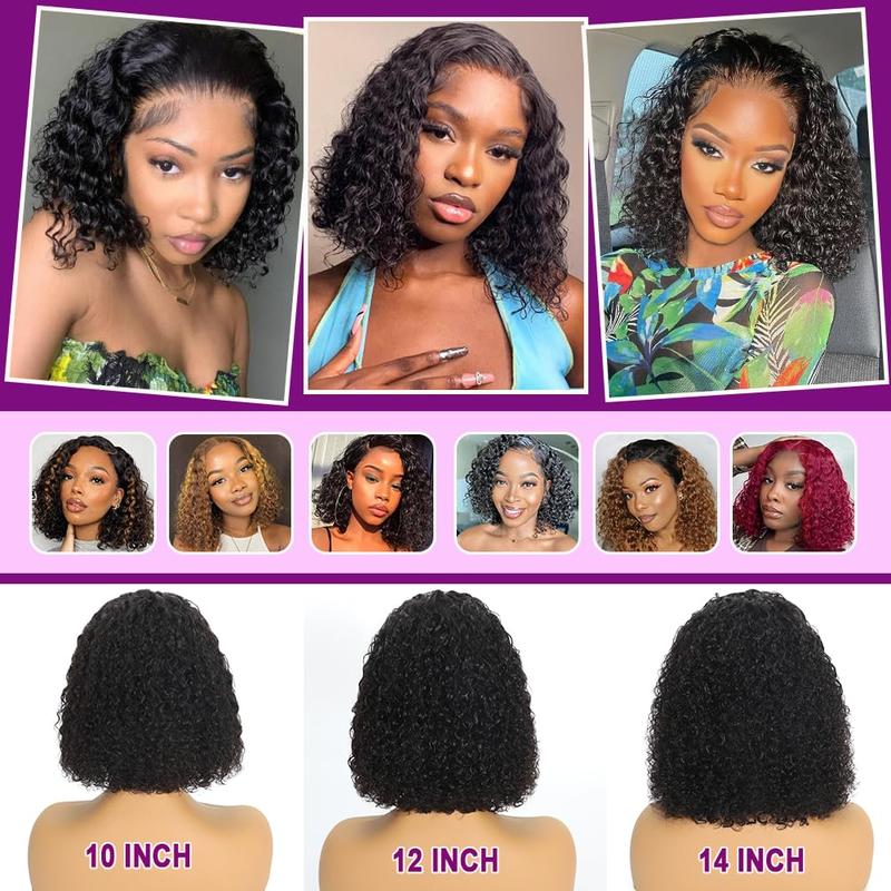 Deep Wave BOB Wig Human Hair 4x4 HD Curly BOB Lace Front Wigs Human Hair Pre Plucked Wear And Go Glueless Short Curly Frontal BOB Wigs For Black Women Wet And Wavy