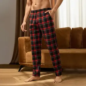 Men's casual plaid pajama pants, spring and autumn flannel velvet trousers, pants with pockets, summer running sports pants, drawstring men's sweatpants home pants, suitable for daily home wear and sports outdoors
