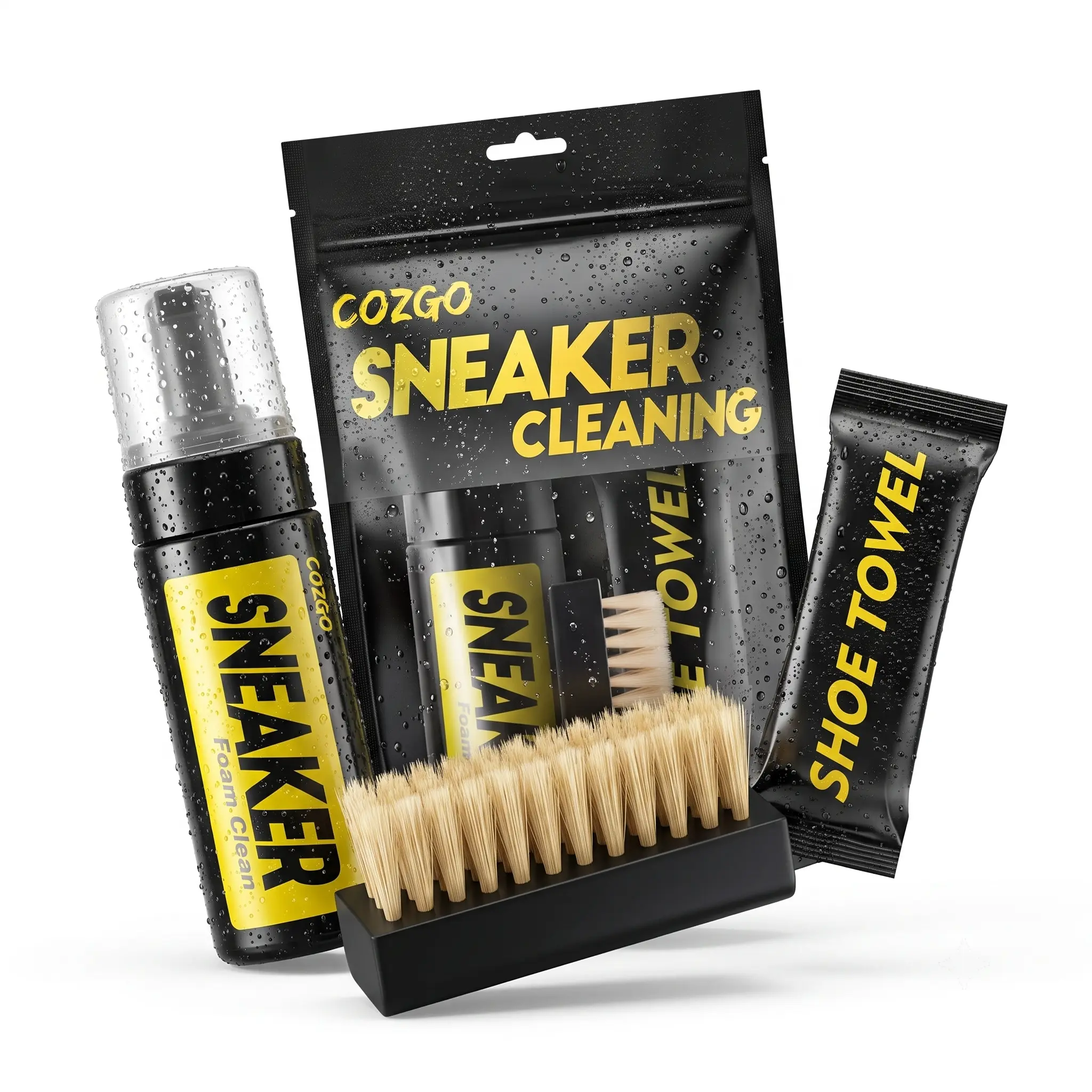 COZGO Footwear Cleaning Kit - 5.3oz Water-Free Foam All-Purpose Cleaner with Micro Fiber Cloth & Brush for Sneakers, Leather, Canvas Shoes,free ship,Free shipping