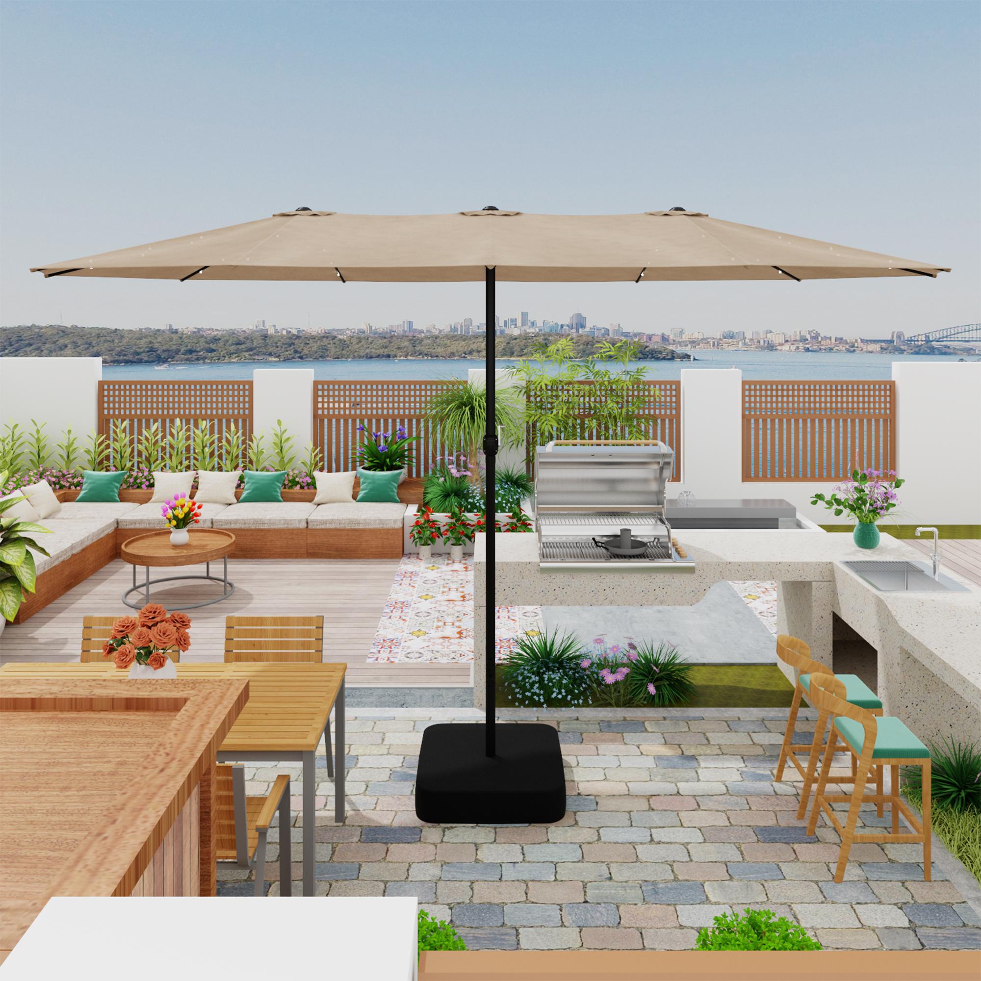 FUFU&GAGA 15ft Large Solar Umbrella Outdoor Patio Yard Umbrella Double-Sided Rectangle Market 36 LED Lights Patio Umbrella with 12 Sturdy Ribs