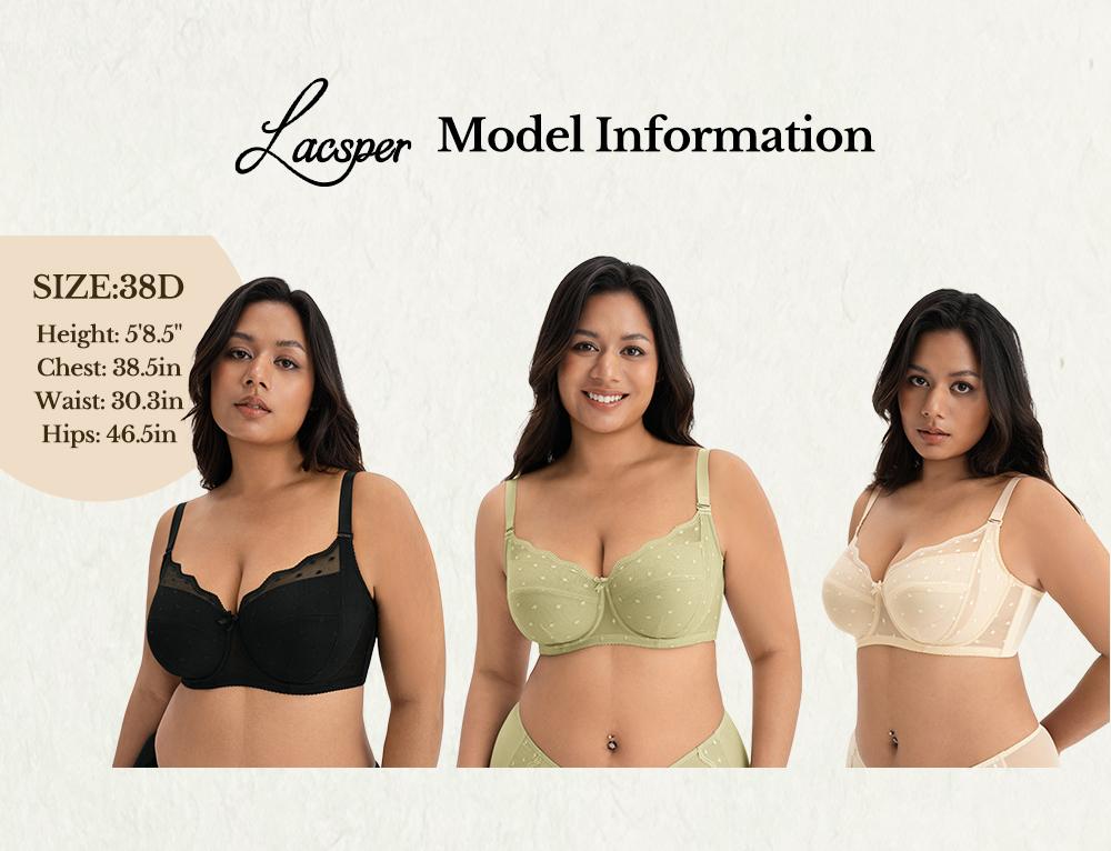 Lacsper Pebble minimizer Bra Polka Dot Lace Unlined Comfort Non Padded Full Coverage Plus Size Underwire Supportive Bra Womenswear SpringStatements