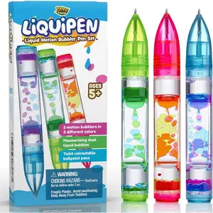 Liquipen - Liquid Motion Bubbler Pen Toy (3 Pack) - 3 Colors - Colorful Timer Pens for Focus, Stress & Anxiety Relief - Fun Desk Fidget Toy for School & Office - Great Gift for Kids & Adults
