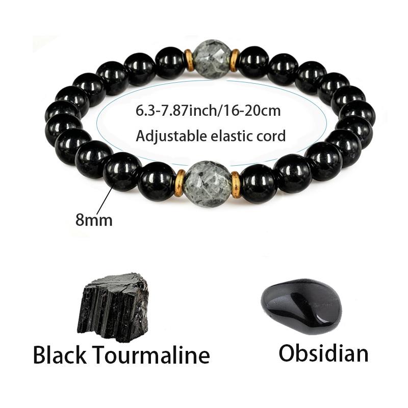Obsidian & Black Tourmaline Bracelet - Manifestation & Protection Healing Crystal Beads Jewelry for Men & Women, Christmas Gift, Gifts for Mother's Day, Father's Day, Valentine's, Birthdays, Anniversary, Black Grounding Stone Beaded Bracelet