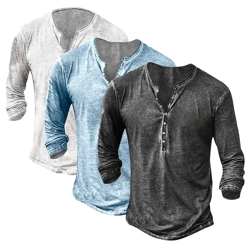 PASLTER Mens Distressed Henley Shirts Retro Long Sleeve Tee Shirts Casual Button Down Washed T-Shirts for Men,clothes for back to school,first day of school outfits