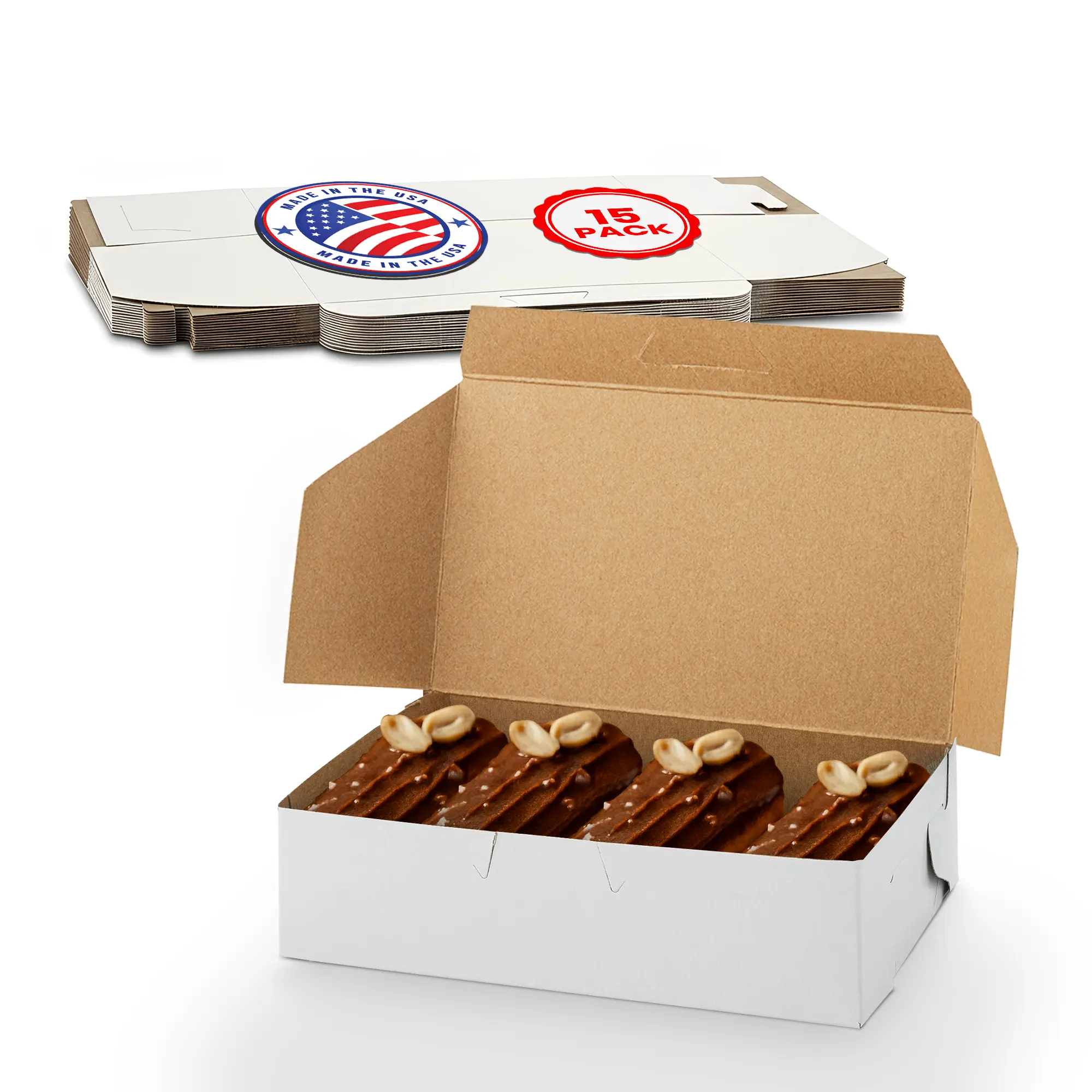 MT Products Sturdy Lightweight Shaped White Baked Pastry Donut Boxes - 6.25"x3.75"x2.13" No-Window Bakery Boxes, Pack of 15