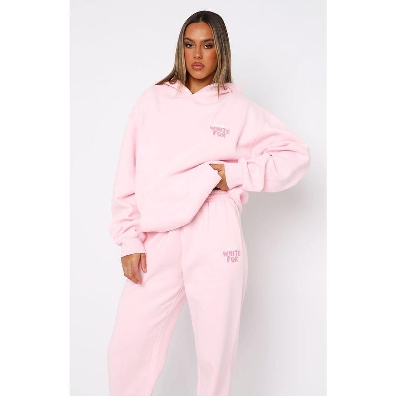 White Fox With Love Always Oversized Hoodie Baby Pink