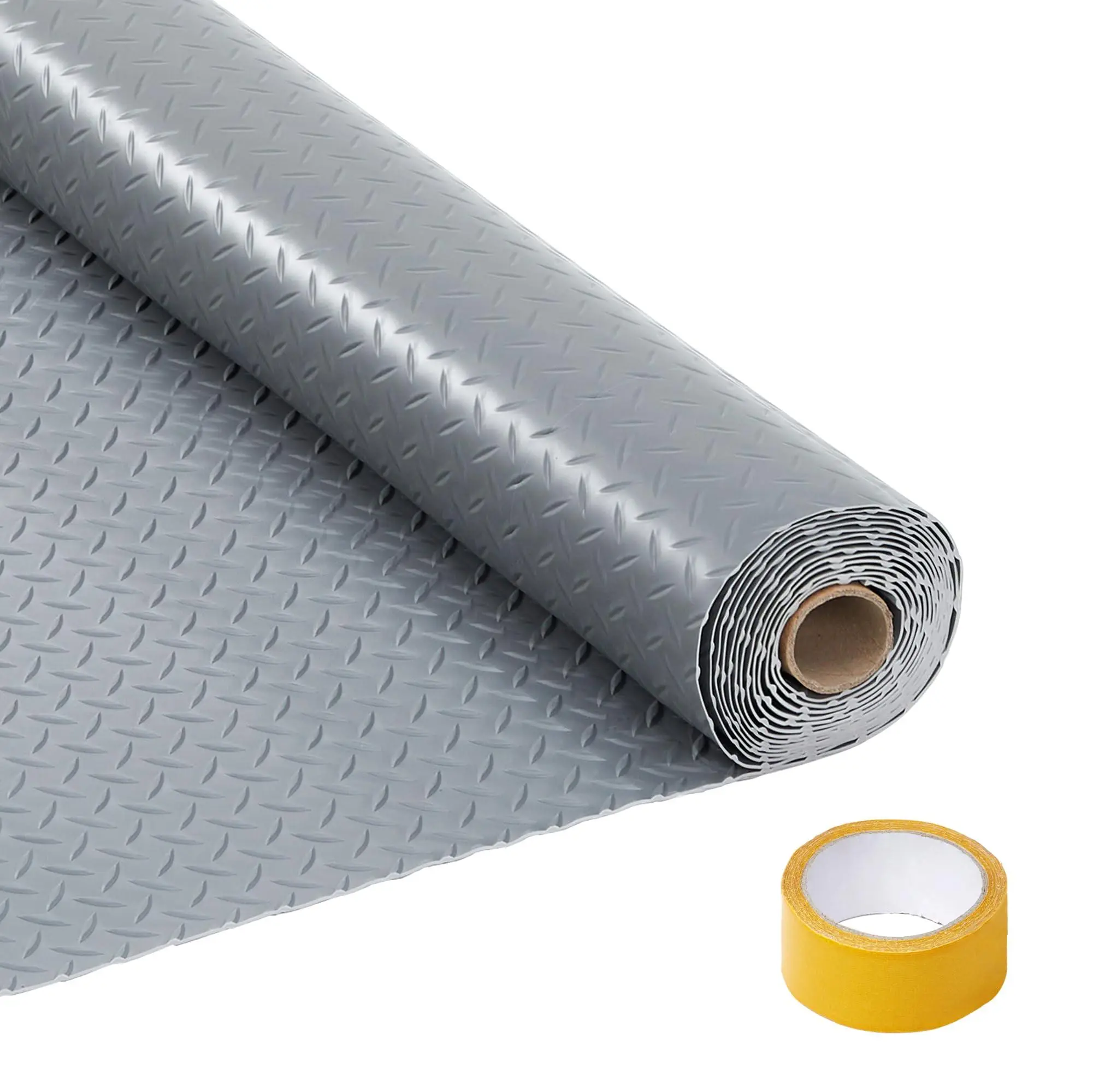 Gaomon Rectangular Heavy-Duty Waterproof PVC Rubber Garage Floor Mat Roll - 7.5x20 FT, 2.8mm Thick Diamond Plate Protector, Textured Anti-Slip Maximum Grip, 33FT Tapes, for Garages, Basements, Commercial Spaces