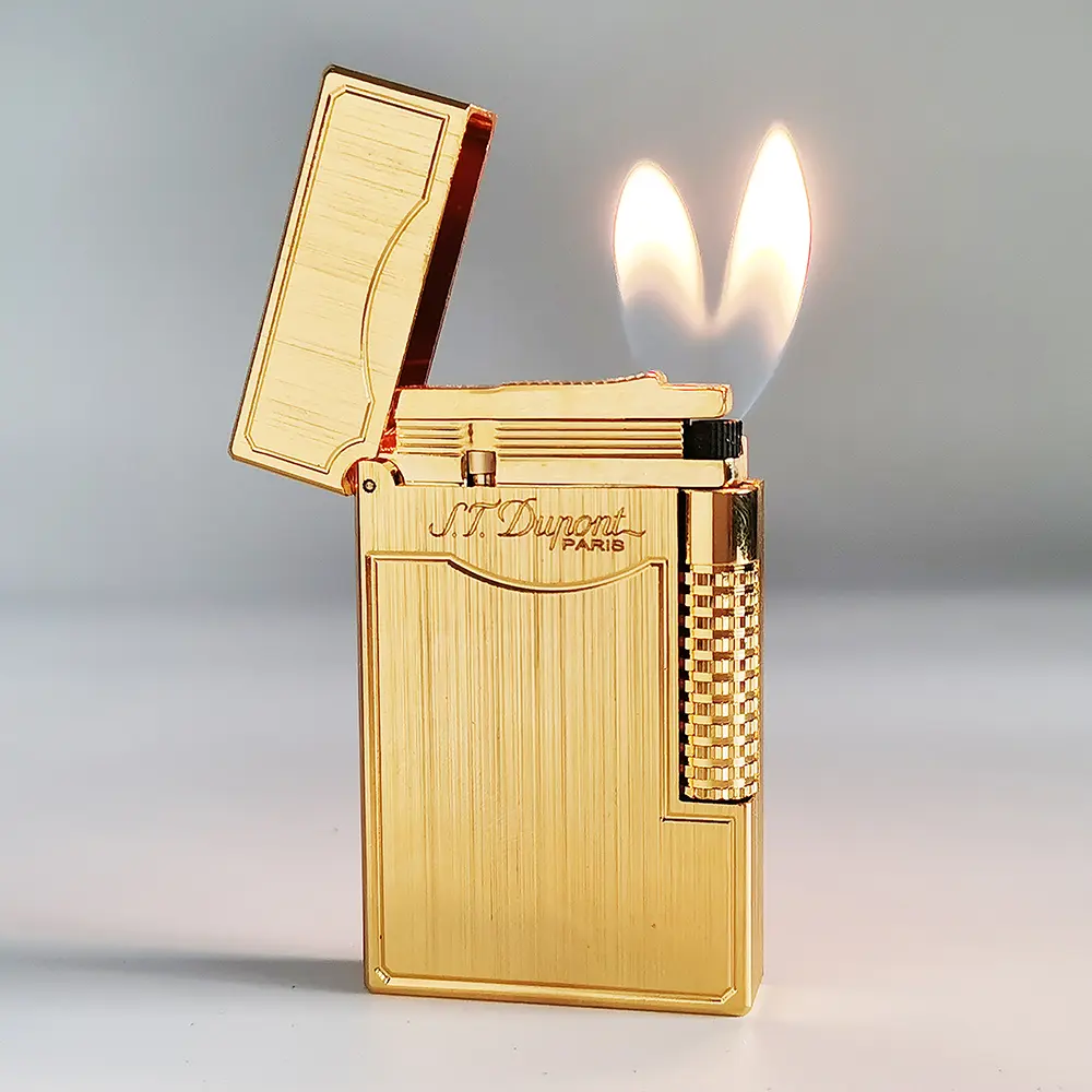 Dupont 1:1 Gold Brushed Metal Double-Flame Luxury Brass Lighter, Refillable Butane Gold Lighter Accessories, Ideal Gift Item