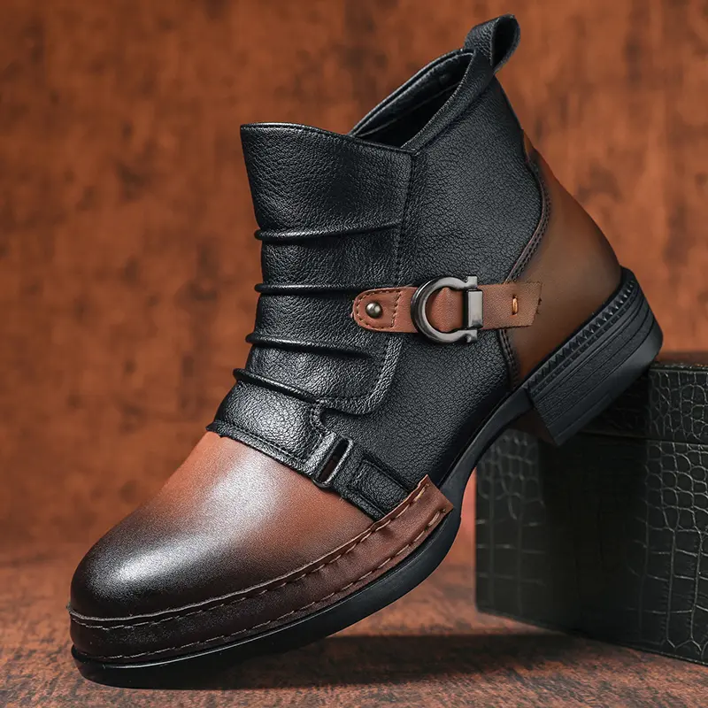 CYUW men’s British-style boots, thick-soled leather men’s boots, classic fashionable trendy boots, brown stylish versatile boots,shoes for back to school,back to school shoes