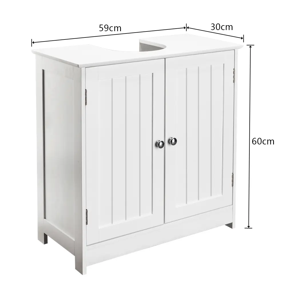 White MDF Bathroom Sink Cabinet - Sturdy, Durable, Fine Workmanship, Slatted Doors, Waterproof, Space-Saving, Shelves Inside, Includes Manual, 23.6x11.4x23.6in, 24.25lbs