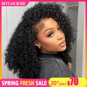 Glueless Half Wig Human Hair Kinky Curly 250% Density Human Hair Glueless Wigs Seamless Clip Ins Flip Over Ready Go Wig Invisible Hairline Beginner Friendly