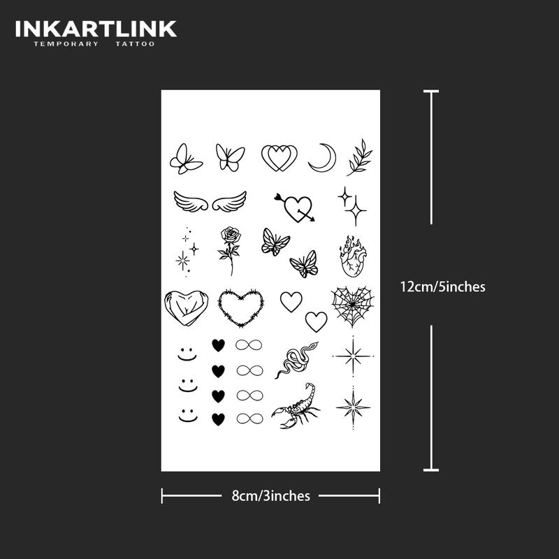 INKARTLINK Magic Tattoo 2 Sheets, ​Where Feathers Meet Petals​,Waterproof, Semi-permanent, Long-lasting, Temporary, Simple Fake Tattoo Stickers, Mini Pattern Tattoos, Finger Tattoos, Party, Art Henna Designs Sensitive
