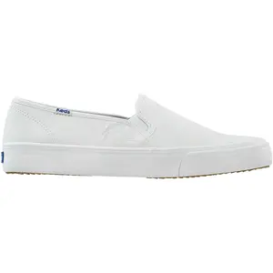 Keds Womens Double Decker Leather Slip On Sneakers Shoes Casual - White