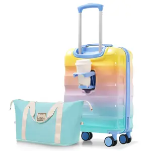 2-piece set of 20 inch carry on luggage with cup holder, lightweight glossy hard shell luggage with rotating wheels, TSA lock, high security, approved by the airline, just the right size, not bulky, preferred for short distance travel Durable