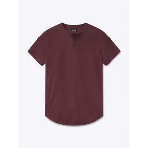 Cuts | Men's AO  Fitted Short Sleeve Henley Shirt with Curve Hem | Anti-Odor Polyester Cotton Blend | Wrinkle Resistant Stretch