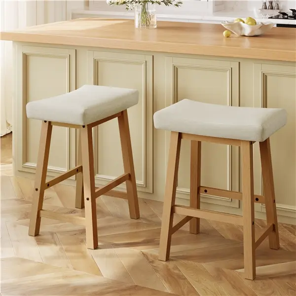 Yaheetech Modern Armless Counter-Height Bar Stools (Set of 2/3/4), 24in Backless Curved Saddle Seats with 7.7" Wide High-Density Fabric Upholstered Cushions & Solid Wood Legs, for Kitchen Island, Home Bar Happy Hour at Home