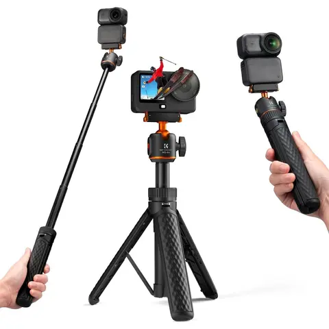 k&f concept Camera Tripod Vlogging Stand 65cm Magnetic Quick Release 360° Ball Head, 2-in-1 Extendable Handle & Extension Rod, Selfie Stick for DJI Osmo Pocket/Osmo Action - contentcreator kit, accessories