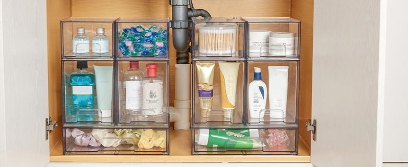 Vtopmart Stackable Storage Drawers Set of 2-8 Clear Plastic Organizer Bins for Nursery Bottle Station and Beauty Supplies Vanity Bathroom Cabinet Pantry Organization Multi-Size Flexible Design BPA-Free Safe New Year Gift