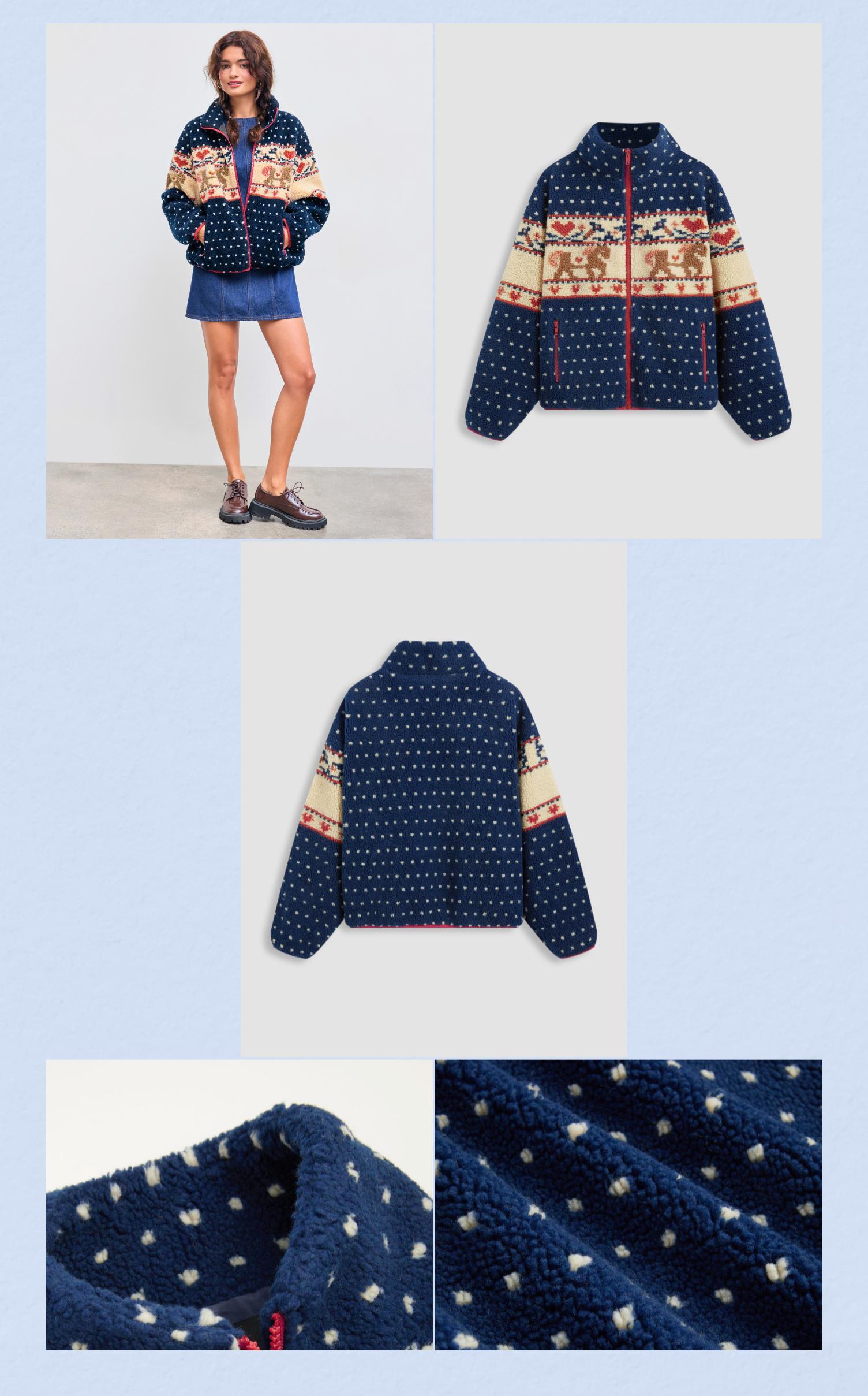 Cider Fleece Collar Graphic Jacket