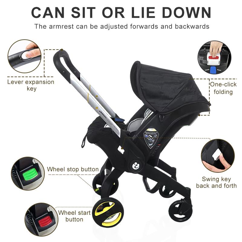 Baby Stroller with Free Bag ,Newborn Stroller,Foldable Stroller Legs,Equipped with Chest Clip,One-Click Contraction Function,Alloy Metal Material,4-wheel Travel Toddler Stroller