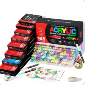 Art Automatic Ink Control Acrylic Paint Markers,36 Colors Brush Tip Acrylic Paint  Pens for Rock Painting, Ceramic, Wood, Canvas, Glass, Stone, Fabric, Card Making, DIY & Art Supplies modelpaintingmarkers,Pastel,Storage Box(Not edible