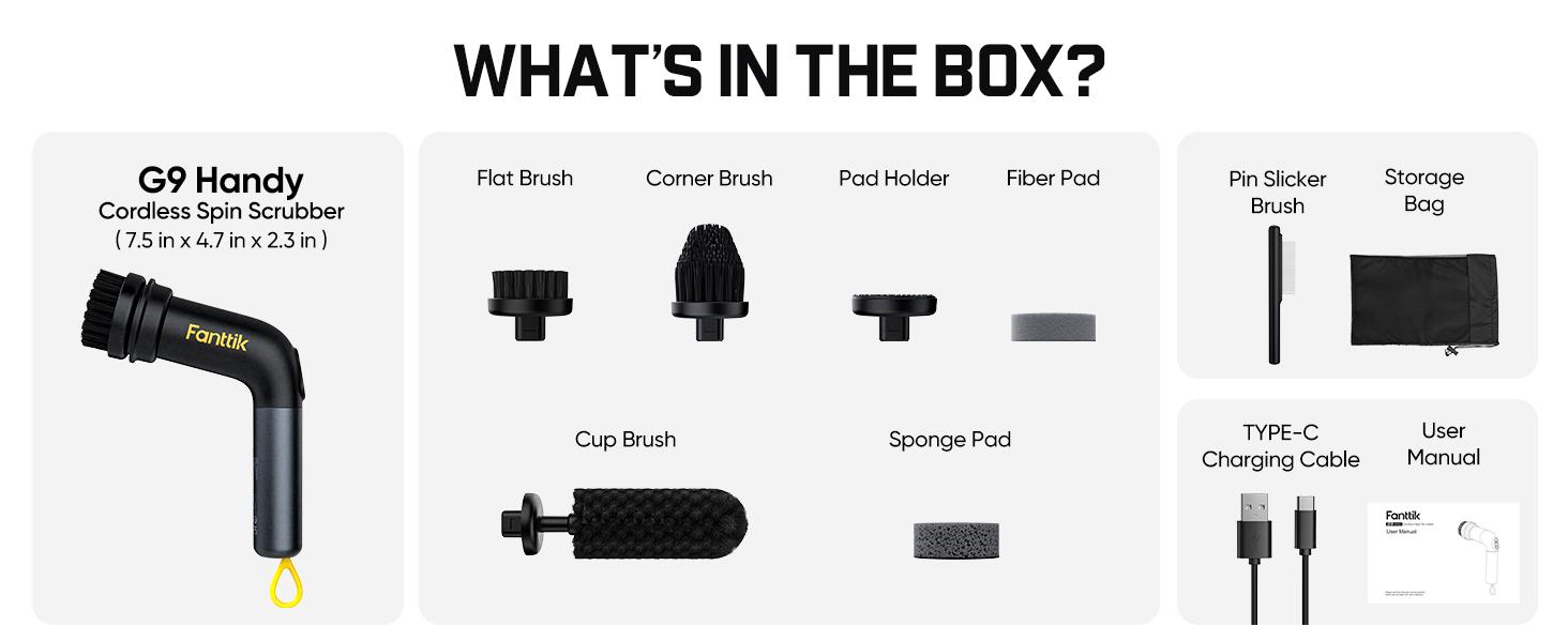 Fanttik G9 Handy Cordless Electric Spin Scrubber, MagnaStorm Motor, Dual-Speed, 5 Brush Heads, LED Display, IPX7 Waterproof, 2500mAh with Type-C Charging, for Kitchen, Sink, Tile, Stove Cleaning Tool