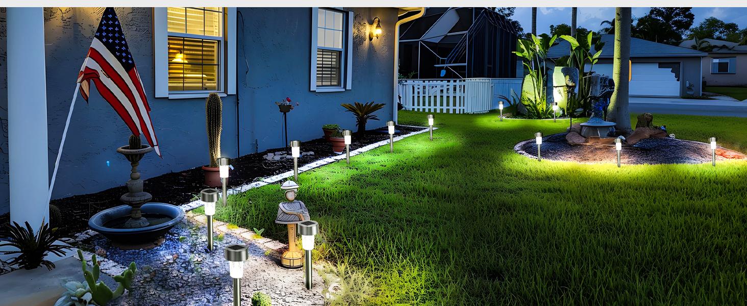 【Springtok】GIGALUMI 24 Pack Solar Path Lights Outdoor,Solar Lights Outdoor Waterproof,Stainless Steel LED Landscape Lighting,Solar Garden Lights for Driveway,Pathway,Patio,Yard