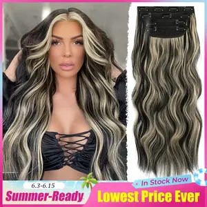 Summervibes [TOPHR HAIR] Clip in Hair Extensions Long Wavy Synthetic Hairpieces for Women and Girls,double weft hair, Easy to Install for Daily Use and Event Party Use,SummerVibes