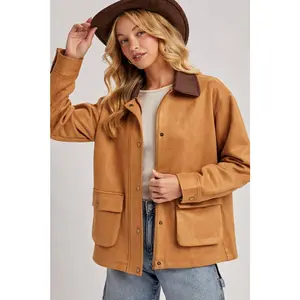 Bluivy - BUTTON DOWN FAUX SUEDE BARBOUR JACKET: CAMEL