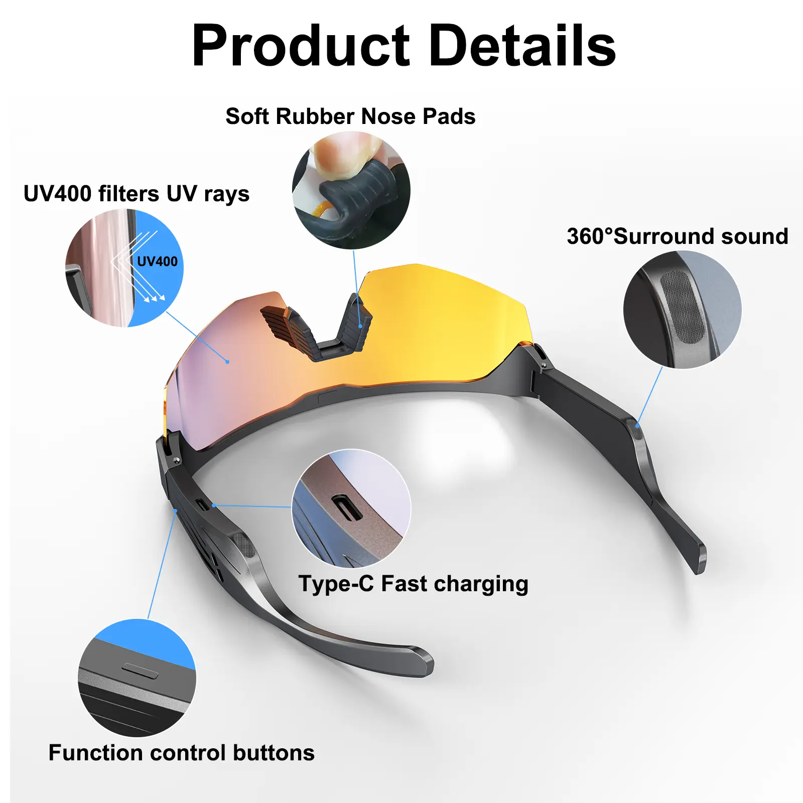 2026 J06 Premium Wireless Headphone Glasses - Bluetooth Open-Ear Audio Smart Glasses with UV Protection, Eye-Friendly Intelligent Hands-Free Calling for Motorcycle Cycling