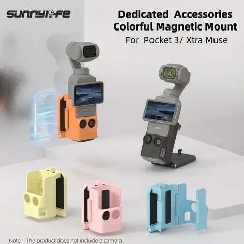Sunnylife Metal Magnetic Mount for DJI Osmo Pocket 3/4 & Xtra Muse - 6-Magnet Grip, Adjustable Angle Table Stand, Silicone Pad Lock Adapter, Anti-Slip Scratchsafe Base, Car/Cycling Vlog Stabilizer Support, Osmo Pocket 3 Magnetic Bracket Mount Accessory, F