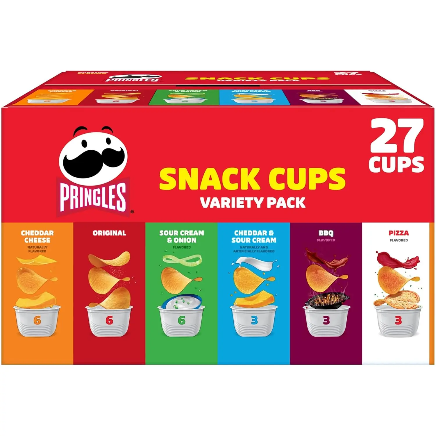 Pringles Crunchy Potato Chips Variety Pack - 19.5oz Box, 27 Snack Cups, Ideal for Lunchtime Snacking