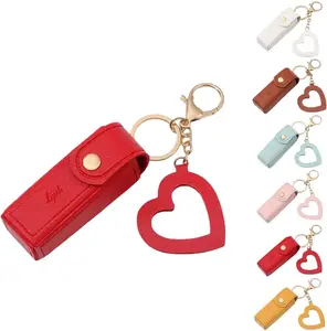 4 PACK PU Leather Potable Chapstick Holder Key Chain Bulk with Mirror, Lipstick Keychain, Lip Balm Organizer Holder Lipstick Travel Makeup Storage Case for Women Girls