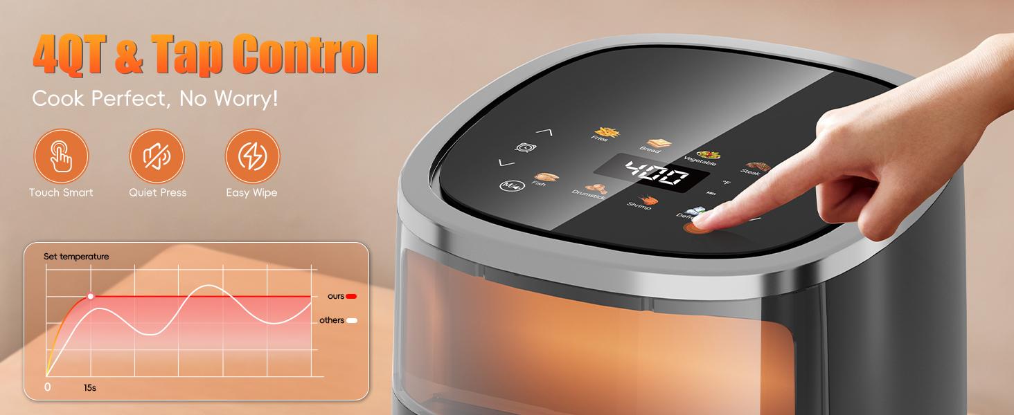 【NewYear2026】WHALL Air Fryer 4 Quart Capacity with View Window,  9-in-1 Digital Color Touchscreen, Nonstick Basket, Roast, Bake, Broil, Dehydrate & More, Dishwasher Safe, Less Oil, 12 Presets, New Year Gift