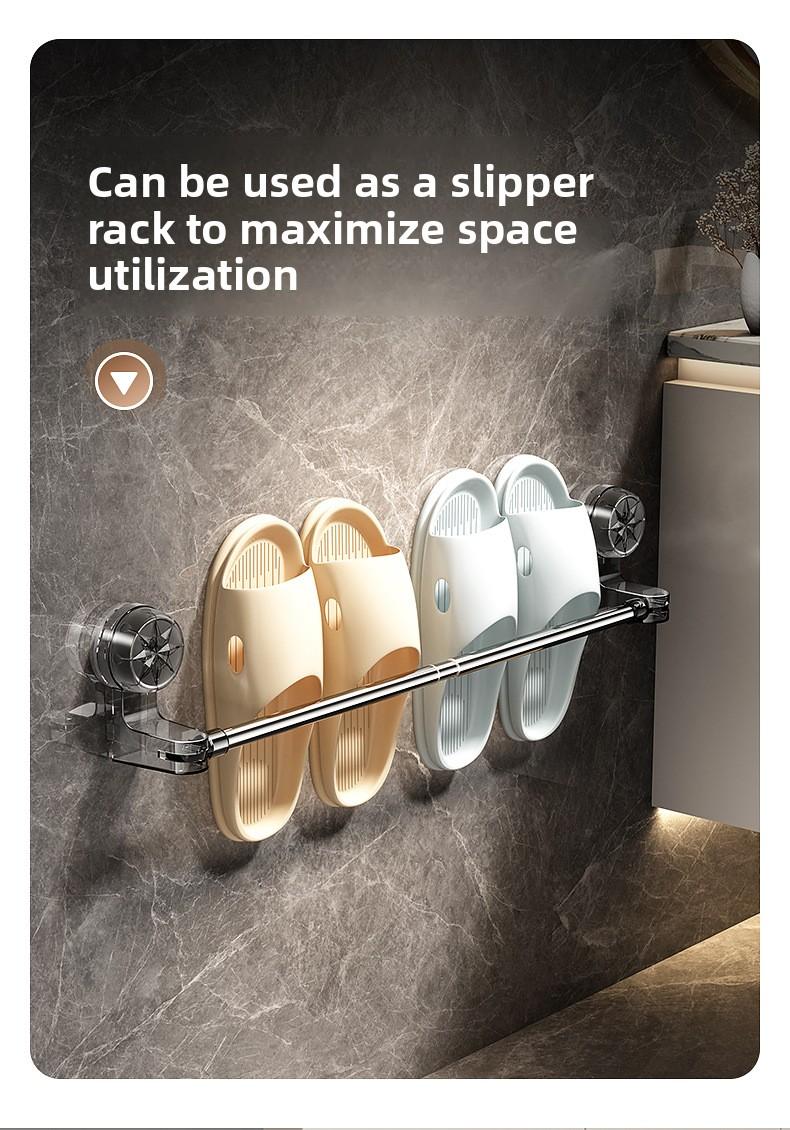 Stainless Steel Suction Cup Towel Rack No-Drill Adjustable Bathroom Kitchen Storage Shelf Toilet Bath Slipper Rack Shower Curtain Rod