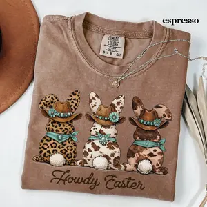 Comfort Colors Howdy Easter Bunny Shirt, Western Cowgirl Graphic Tee, Retro Country Spring T-shirt, Rodeo Bunny Outfit, Gift For Her