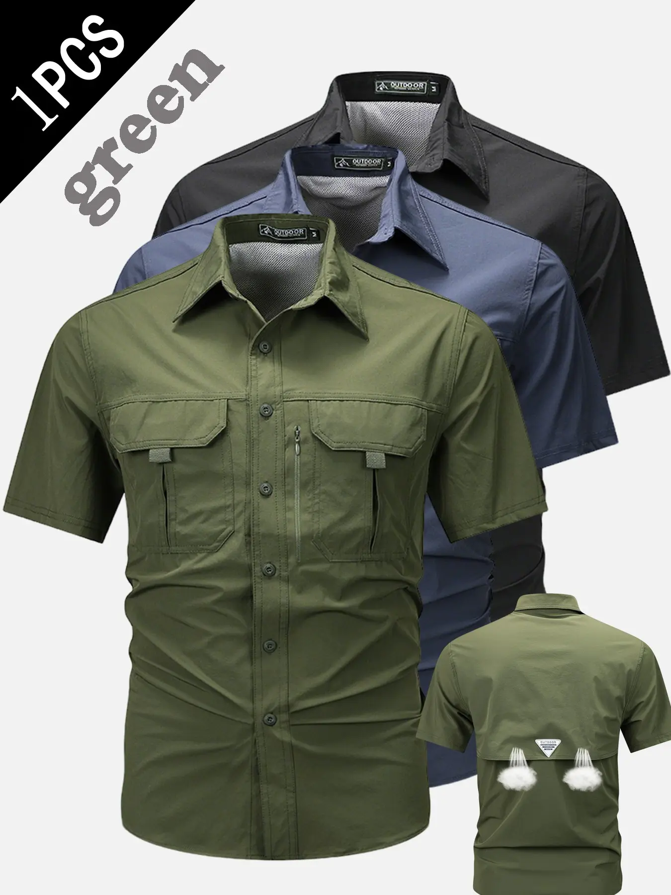 New Casual Short Sleeve Workwear Shirt, Casual Fashion Shirt, Summer Outdoor Multi-Pocket Zip Design, Shirts with Pockets, Loose Breathable Quick-Dry Top, Men's Button Front Tee, Breathable Clothes