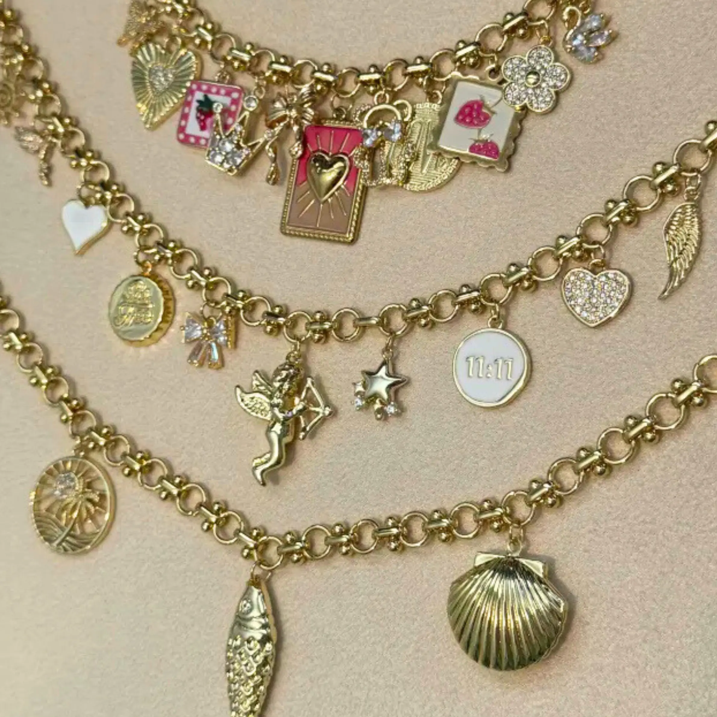 Chunky Ball n Chain - Custom Charm Necklace or Bracelet - 18k Gold Plated