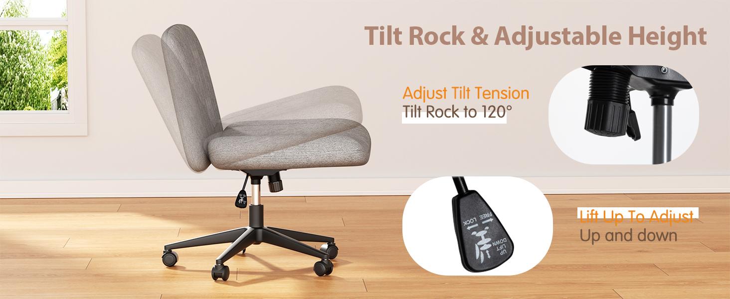 Walsunny Criss Cross Chair, Armless Legged Modern Relax Chair with Fabric Padded Seat, Swivel Height Adjustable computer vanity chair for Home Office