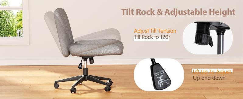 Walsunny Criss Cross Chair, Armless Legged Modern Relax Chair with Fabric Padded Seat, Swivel Height Adjustable computer vanity chair for Home Office