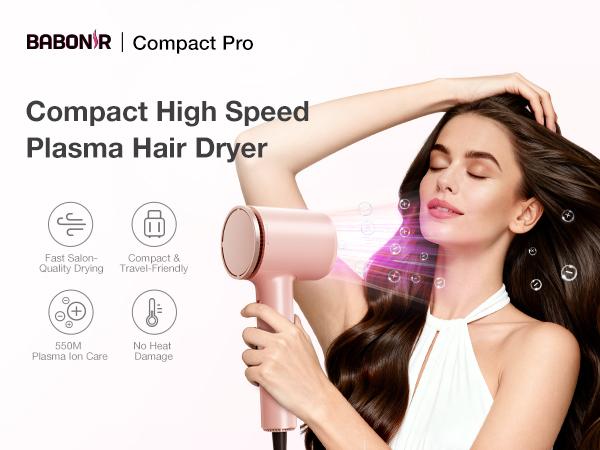 BABONIR High-Speed Hair Dryer 1875W Ionic & Plasma Blow Dryer, Compact Fast Drying Blow Dryer with Diffuser Concentrator & Comb Nozzle, Low-Temp Styling Mode, Comb Nozzle Cool Shot Compact Pro for Home Travel Salon,Christmas Gifts Holiday Gift Pink
