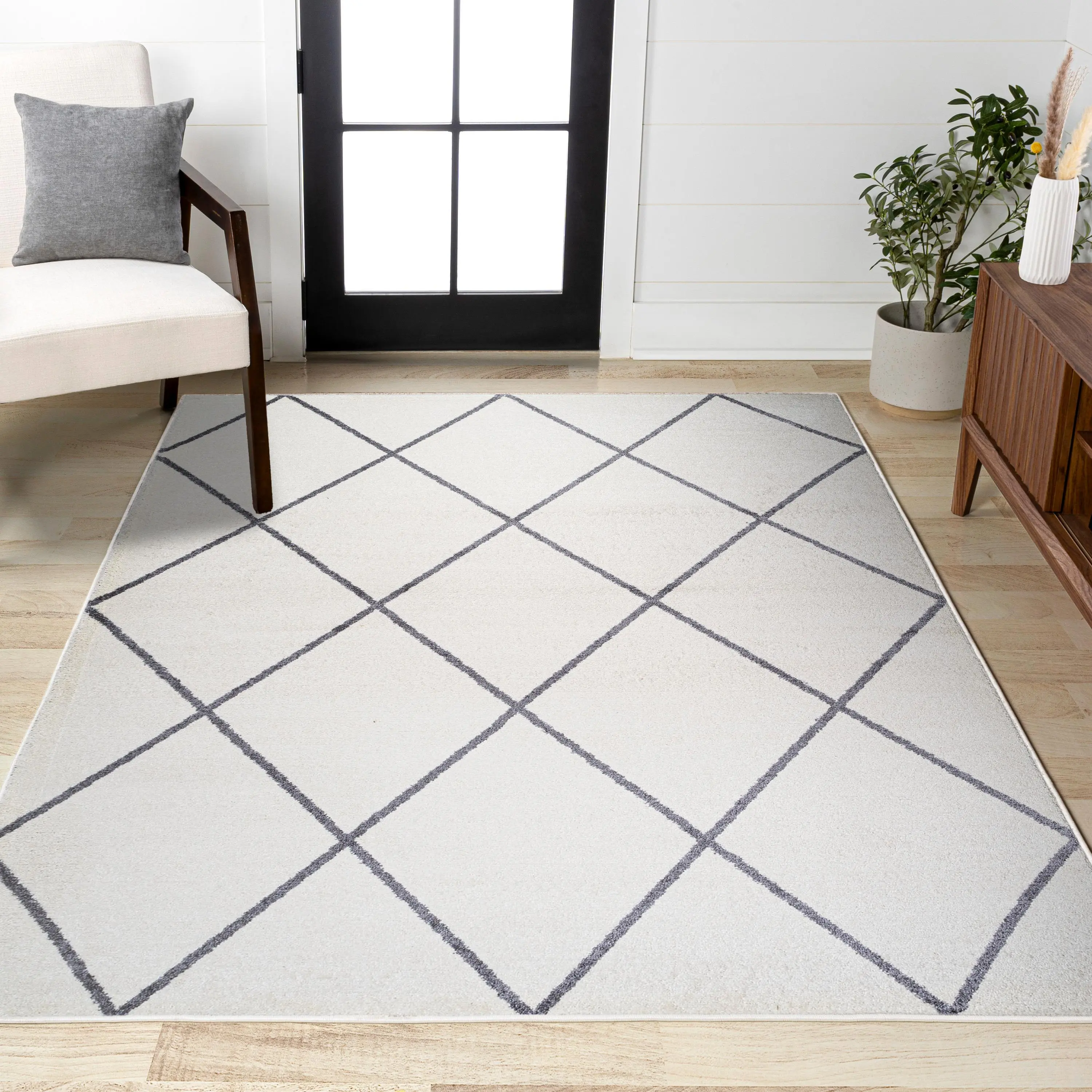 JONATHAN Y Cole Minimalist Diamond Trellis Indoor Area Rug; for Living Room, Kitchen, Bedroom, Dining Room, Office