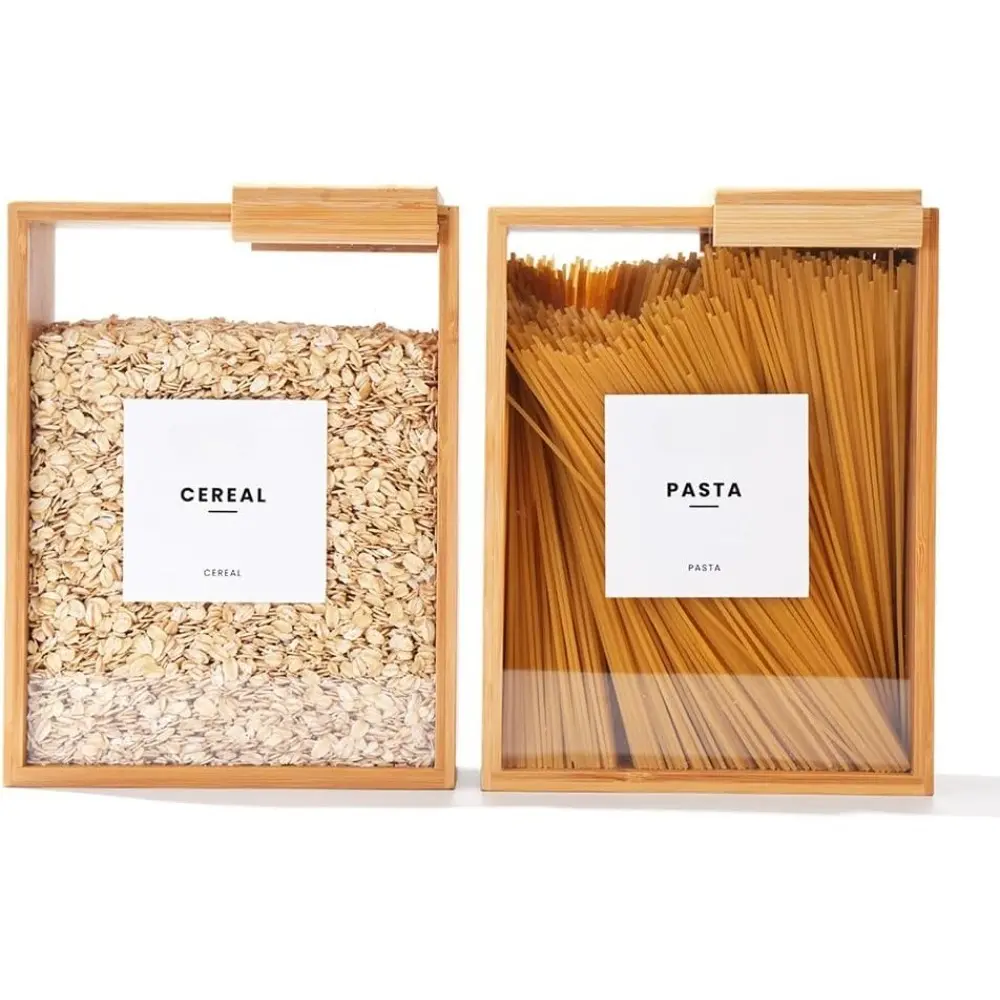 2PCS Airtight Food-Safe Resealable Self-Dispensing Hygienic Glass Food Storage Containers (2L Set) - Multi-Purpose Kitchen Pantry Organizers for Rice, Flour, Ideal Mother's Day Gifts, Airtight Food Containers, Food-Safe Food Containers
