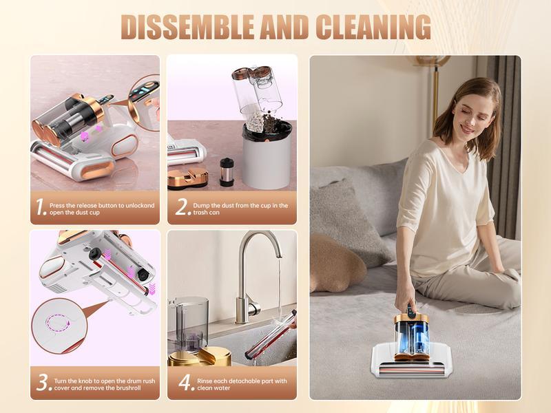 Mattress Vacuum Cleaner for Dust Mites Removal, Bed Vacuum with UV-C Light & 149℉ Hot Air & Aroma Tablet & LED Display, Hyper Helix Motor&16Kpa Powerful Suction Double-Cup Handheld Vacuum Cleaner With HEPA Filter for Bed Couch Sofa Mattress Vacuum Cleaner for Dust Mites Removal, Bed Vacuum with UV-C Light & 149℉ Hot Air & Aroma Tablet & LED Display, Hyper Helix Motor&16Kpa Powerful Suction Double-Cup Handheld Vacuum Cleaner With HEPA Filter for Bed Couch Sofa