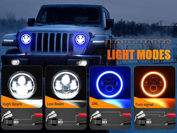 Nilight 7 Inch Round LED Halo Headlights w/Turn Signal Amber Light Blue DRL High Low Beam 7” LED Headlight Compatible with 2007 2008 2009 2010 2011 2012 2013 2014 2015 2016 2017 2018 Wrangler JK JKU