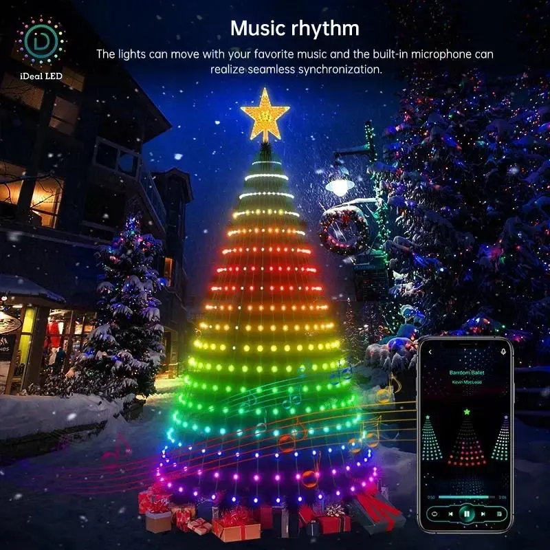 Smart RGB Christmas Tree Topper Set with App, Bluetooth Control, DIY Graffiti, Waterproof Waterfall Lights, Gift Box - Home Improvement Novelty Lighting Decoration