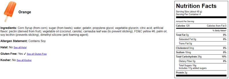 Gummy Popsicle Snack in Cherry, Orange, and Blue-Raspberry Flavors, Net Wt 5 oz/ 141.7 g, USA Made