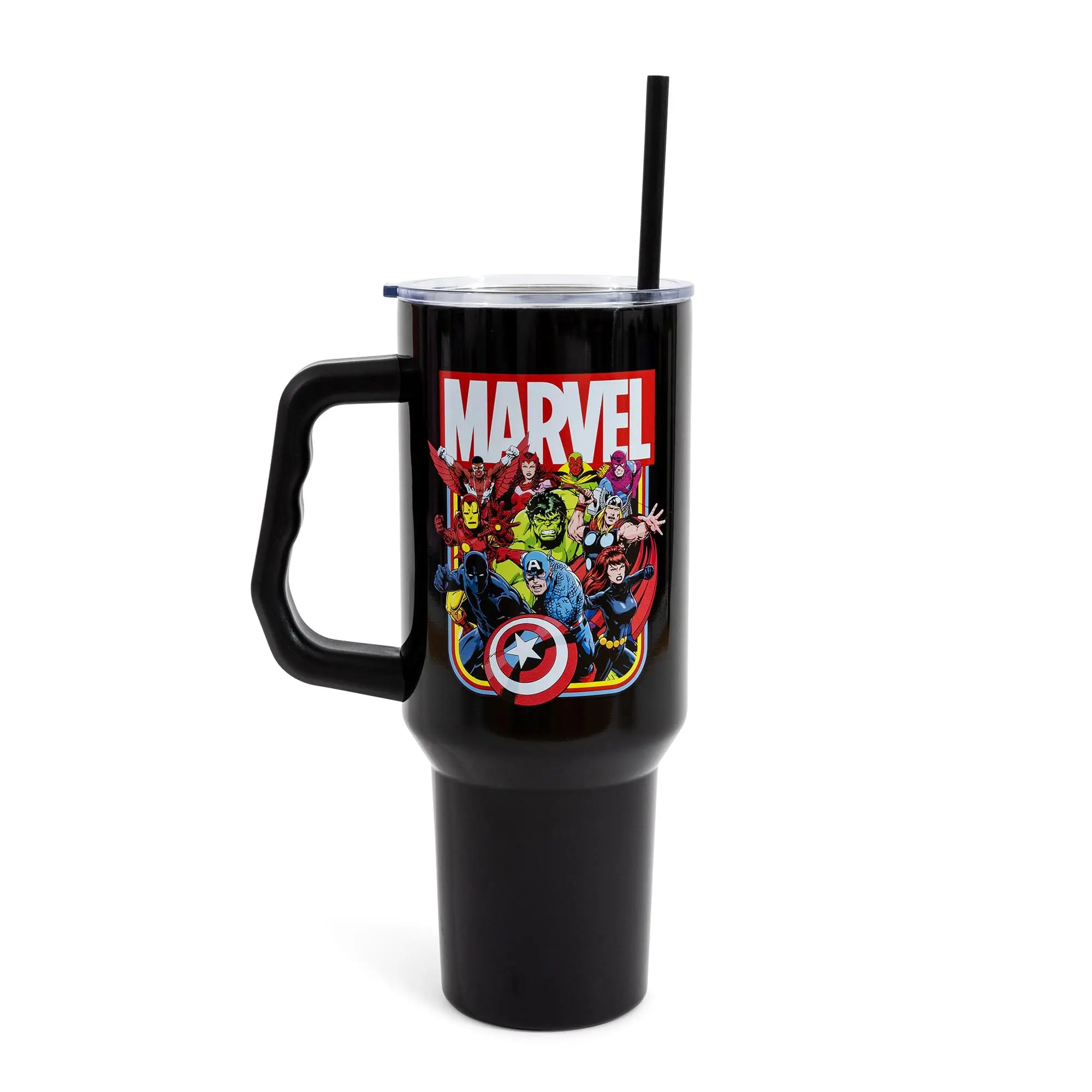 Marvel Comics The Avengers 40-oz Black Stainless Steel Tumbler with Handle - Collectible Beverage Bottle Container