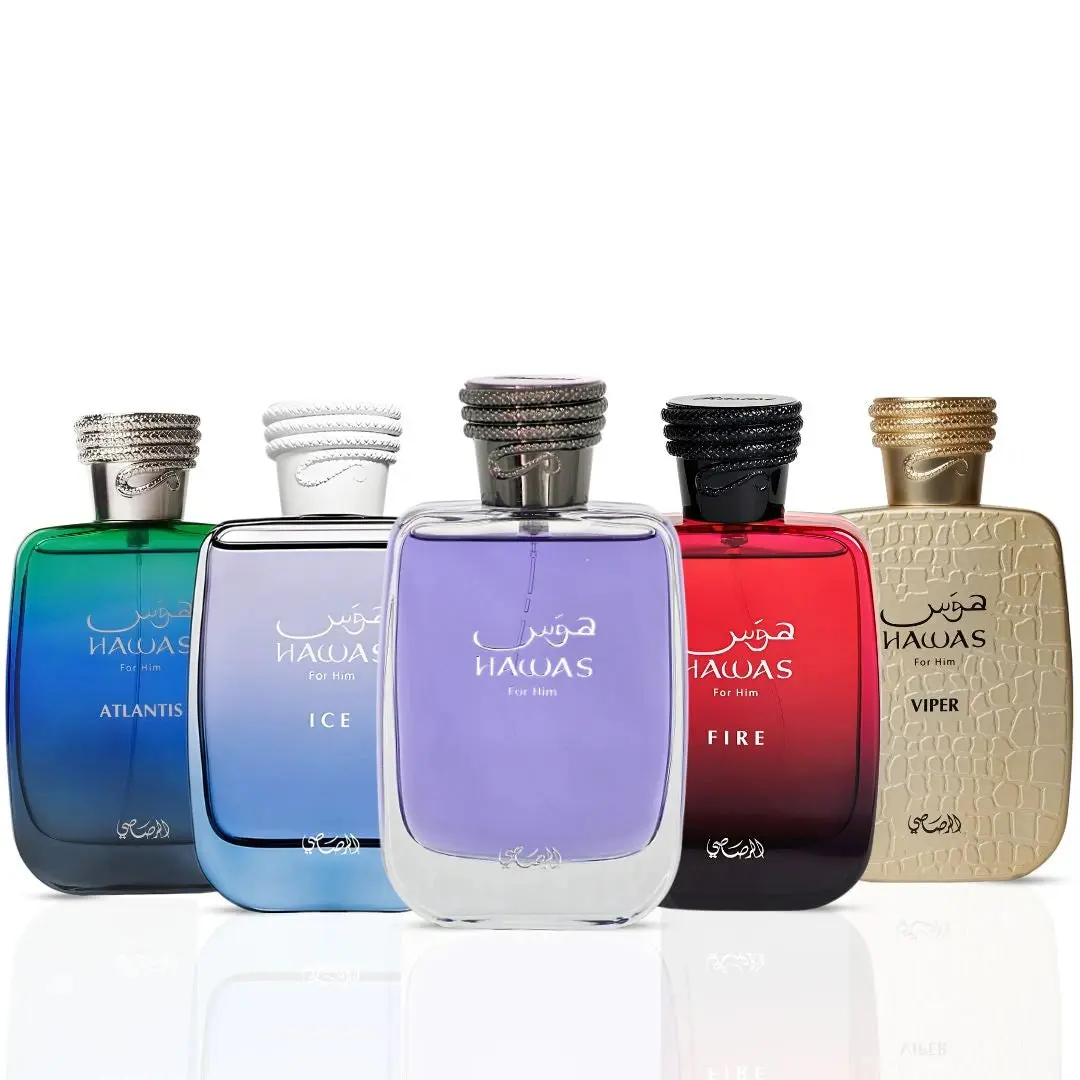 Hawas, Ice, Fire, Viper & Atlantis Eau de Parfum Sprays 100ml (3.4 oz) by Rasasi (Hawas Men Collection)