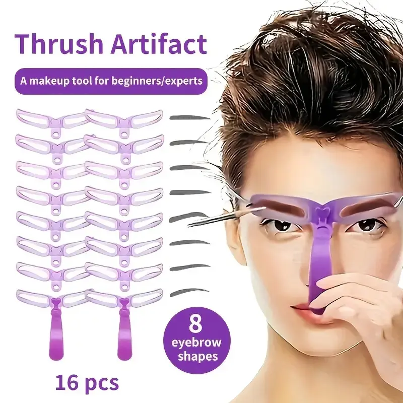 Eyebrow Stencils, Eyebrow Template, Eyebrow Shaping Kit,8 Styles Reusable Eyebrow Stencil with Handle and Strap, Washable